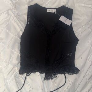 Satin Black Lace Trim Top